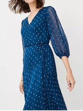 Ann Taylor Shimmer Clip Wrap Dress Teal/Gold